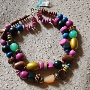 Colorful Wood Beaded Necklace Made In The Philipines